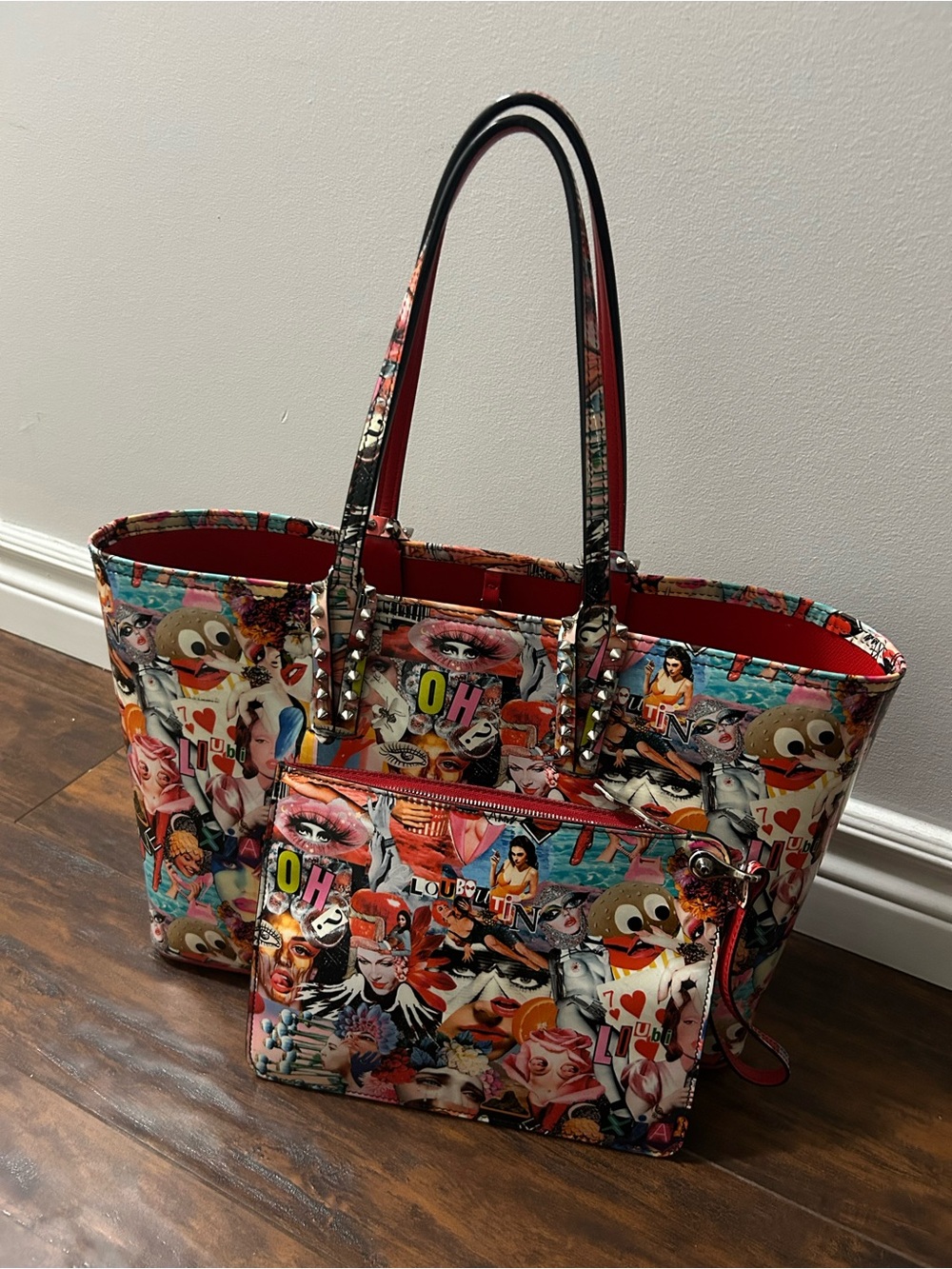 Christian Louboutin Multicolor Graphic Collage Tote with Pouch